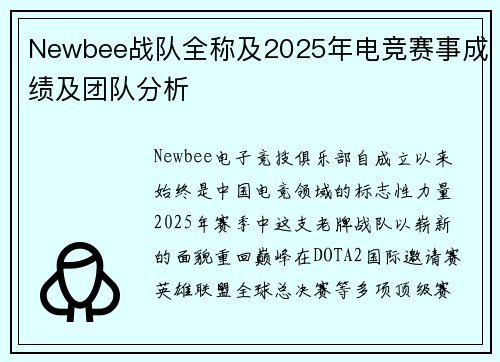 Newbee战队全称及2025年电竞赛事成绩及团队分析