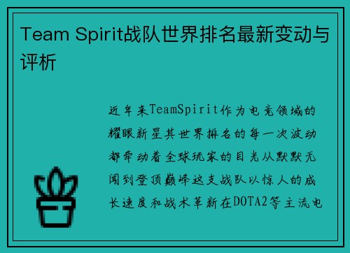 Team Spirit战队世界排名最新变动与评析